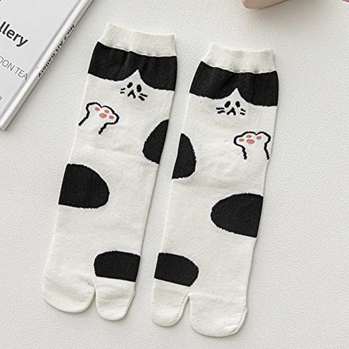 PaperMore Unique Cat Face Flip Flop Socks Tabi Socks Big Toe Cotton socks for women Girls Socks(Set of 3)), Black (5-10)