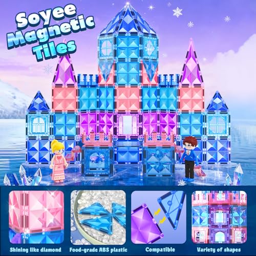 Soyee Ice-Theme Magnetic Tiles 102-Piece Set with Dolls & Stairs — view 2