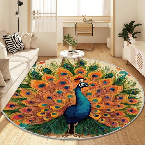 Tapete redondo lavable vintage pavo real 2 pies miniatura 3