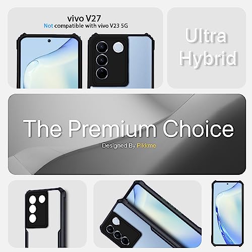 Image of Outlouders Back Cover for Vivo V27 5G /Vivo V27 Pro 5G | Ultra Hybrid Transparent | Full Camera Protection | Raised Edge | Crystal Clear Bumper Case(Black)