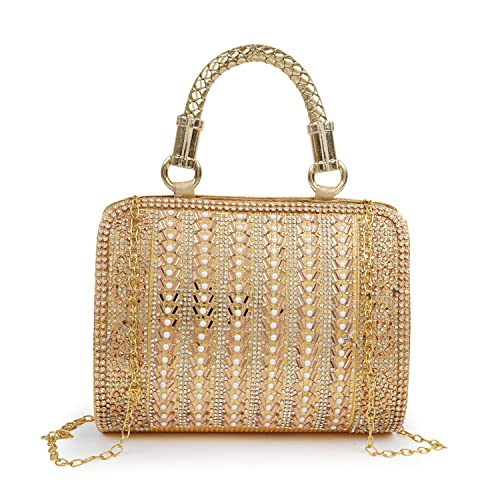 NORVE PU Embroided Stylish Fancy Women's Stones Evening Gold Chain Strap Party Clutch Wedding Bag Wallet - Image 2