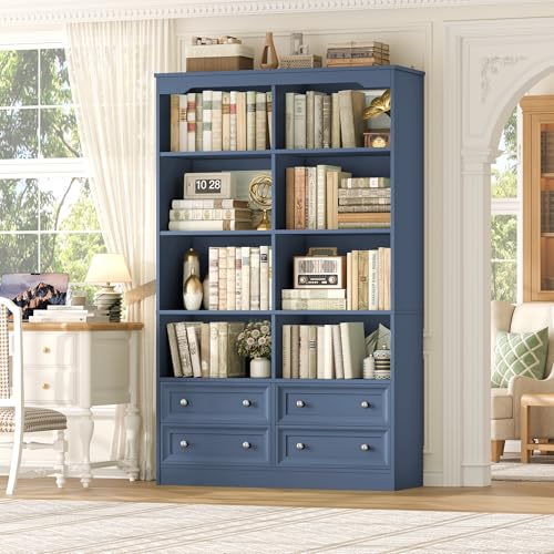 FINETONES 71' Tall Bookshelf with 4 Drawers, 6-Tier Double Wide Bookshelves and Bookcases with...