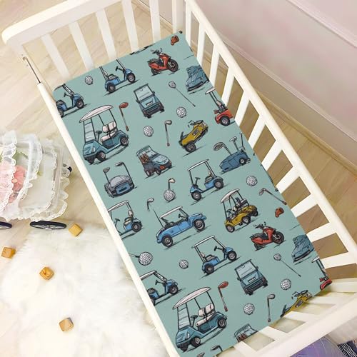 Image of Golf Car Crib Sheets Soft Breathable Fitted Baby Crib Sheets Mattress Cover for Girls Boys, 52 inch x 28 inch x 9 inch