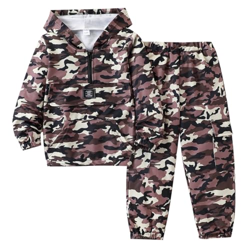 Image of Azmxynol Boys Clothes Kids Little Boy Color Block Half Zip Hoodie & Jogger Pants 2 Piece Outfit Set,4-12 Years