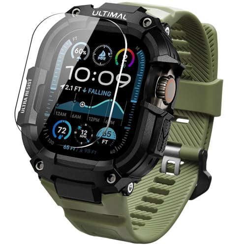 ULTIMAL Rugged Band with Case for Apple Watch 49mm, Military-Grade Shockproof Protective Strap for Men, All-in-One Outdoor Sport Watch Band Compatible with Apple watch Ultra 3/2/1 (Green)