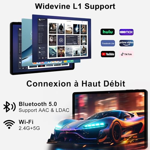Tablet 11 Zoll Android mit 24GB RAM 256GB ROM TF 1TB, Octa-Core 2.0 GHz, 5G WiFi 6, Bluetooth 5.0, Widevine L1, 5MP+13MP, 8000mAh, 1280 * 800 IPS FHD, Gesichtserkennung, GPS, Tablet mit Case, Schwarz 5