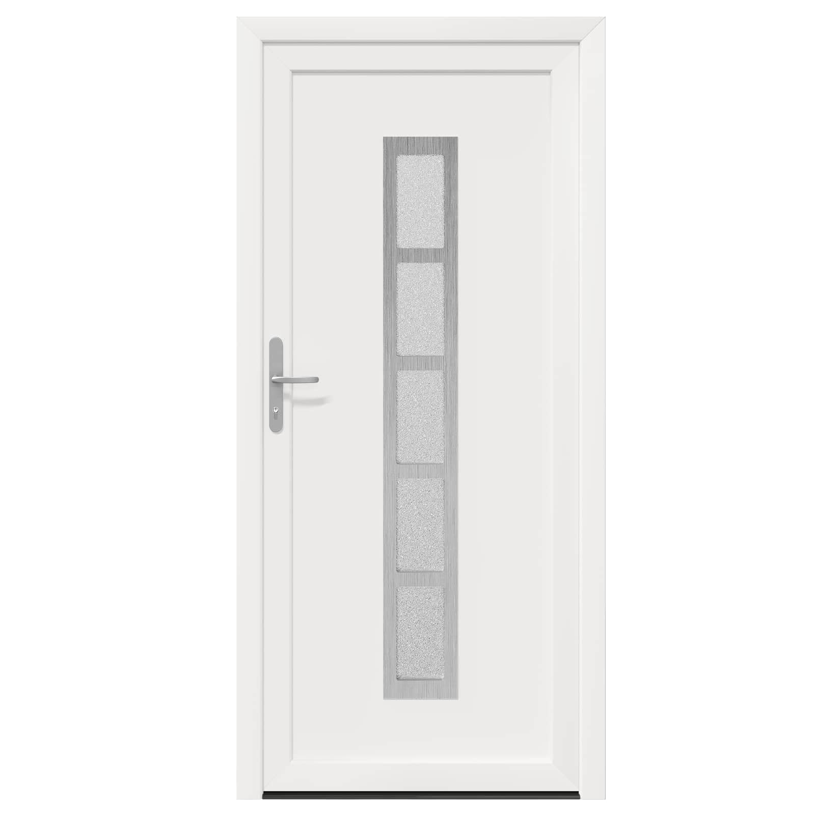 Vordertür Weiß PVC 98 x 200 cm Haustür für Eingang außen mit Glas, Mehrfachverriegelung, Schallschutz, Wärmedämmung, Schloss, Zarge, Beschlag, Dichtung für Neubau und Renovierung