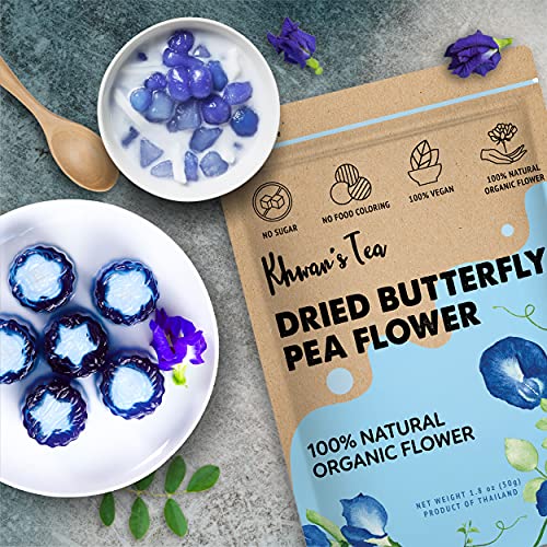 Pure Dried Butterfly Pea Flowers Blue Tea Clitoria Ternatea Flower Herbal Retreat Rich In Antioxidants 100% Organic Nontoxic, Gmo Free, Vegan 1.80 Oz. (50 G.) Sourced From Thailand #TOP5