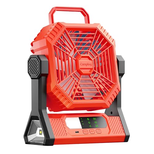 Greensen Ventilador de Campamento Portátil, Ventilador de Baterías Recargable con Luz para la Carpa de Pesca de Barbacoa de Picnic Home Tall Al Aire Libre, Uso Interior, Flujo de Aire