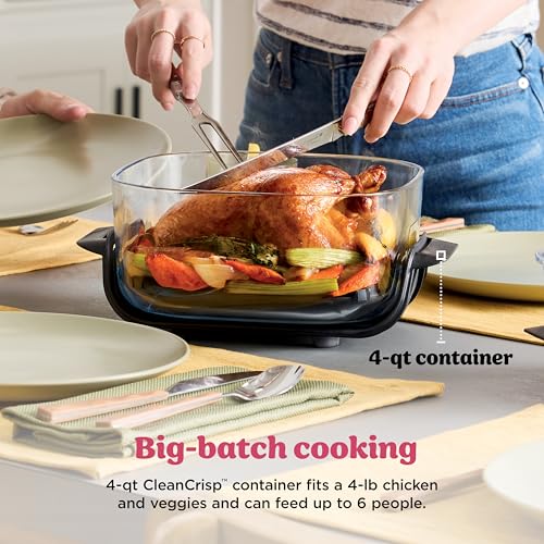 Image of Ninja Crispi 4-in-1 Glass Air Fryer | 450F | Non-Toxic | 4QT & 6-Cup Glass Containers w /Lids | Microwave, Freezer, Dishwasher Safe | Max Crisp, Air Fry, Bake, Recrisp | Cherry Crush | FN101DR