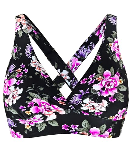 Image of Women's Sporty Adjustable Wide Straps Bikini Top Large Bust Criss Cross Back Supportive Swimsuit Tops Only