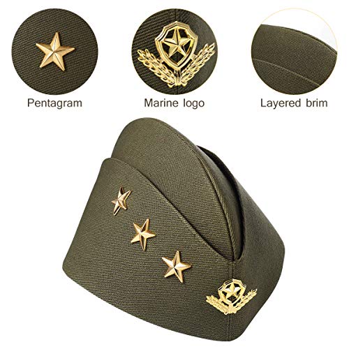 Bestoyard Nautical Sailor Hat Three Stars Wheat Stewardess Hat Airline Beret Adult Costume Accessory Halloween Cosplay Costume (Army Green) #TOP1