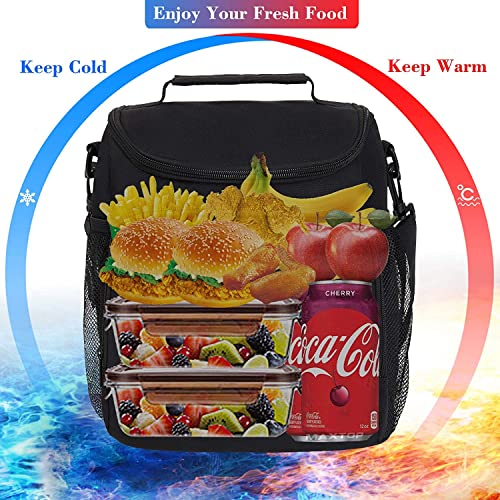 Image of Insulated Lunch Bag with Shoulder Strap, Large Cooler Tote Bag, Black, for Work and Travel (Black)