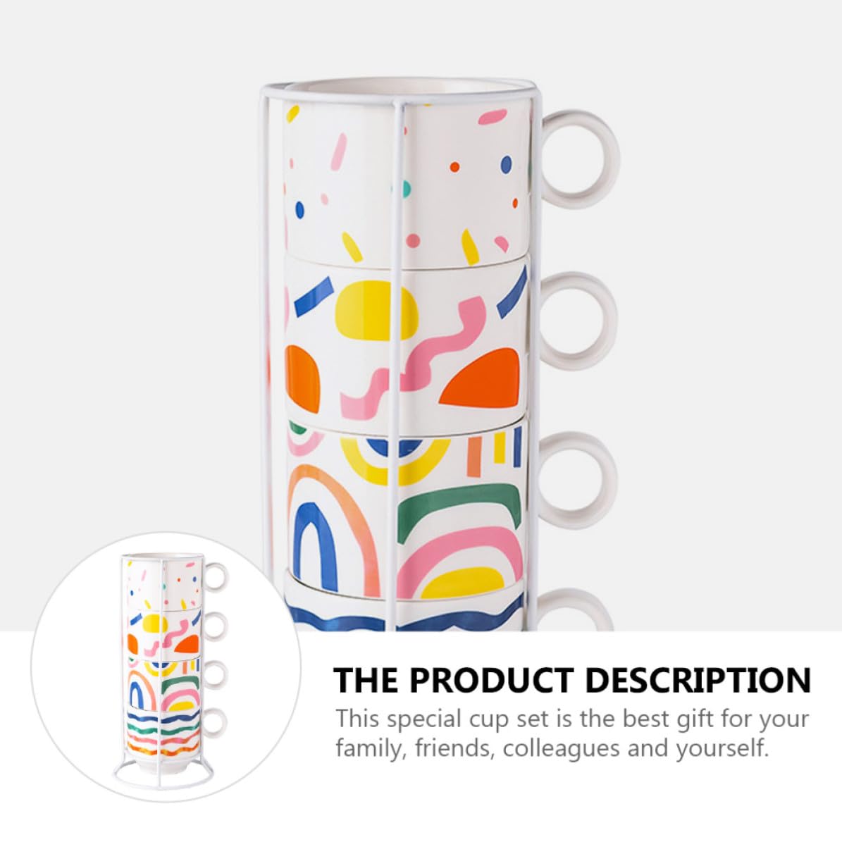 STOBAZA Tasse à Café Empilable en Céramique 200ml Support Fer