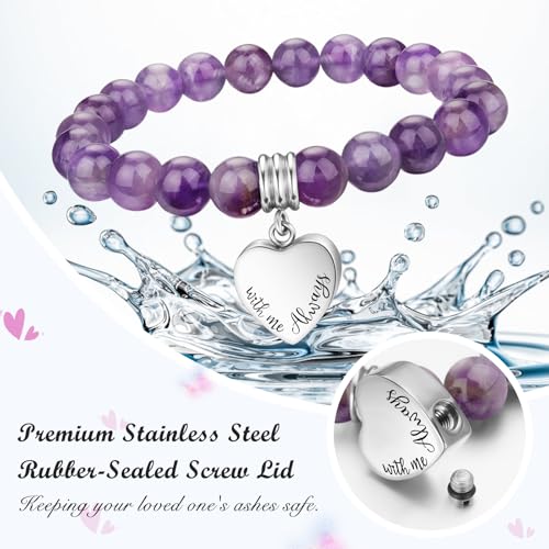 abooxiu Cremation Jewelry Urn Bracelet for Ashes Memorial Heart Ashes Keepsake Cremation Ash Bracelets Urn Jewelry for Ashes of Loved Ones for Women - With Me Always - Amethyst Beads by abooxiu - Used condition - Image 4