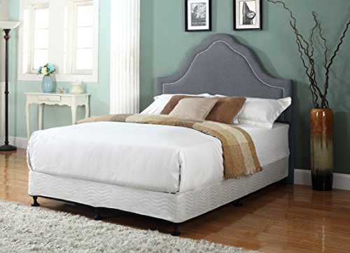Container Furniture Direct Dalton Collection Modern Linen Fabric Upholstered Bedroom Headboard with Nailhead Trim, Grey