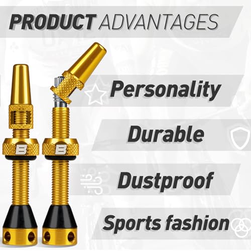 Image of BWSHLF Tubeless Presta Valve Stem 40 /44 /55 /60 /65 /80 /100 mm, Super Light Alloy Presta Valve Stem Kit with Valve Core Remover Tool and Valve Stem Caps - Multiple Color and Size Options(Pair)