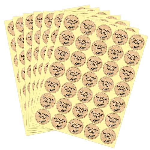 GSCWLD 350-Pack 1" Round Gluten Free Stickers - Brown Kraft