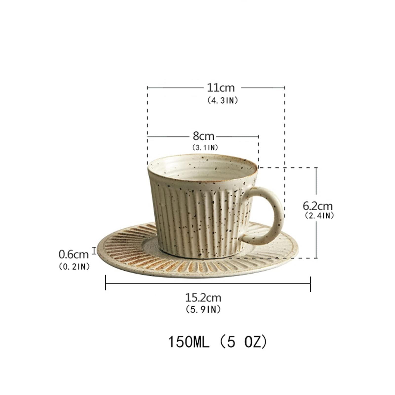 kubki do kawy Porcelanowa filiżanka kawy Handmade Rustic Style Exquisite ceramiczny kubek domowe Kamionka paski Coffee Cup z podstawka (5 uncji) filiżanki do kawy