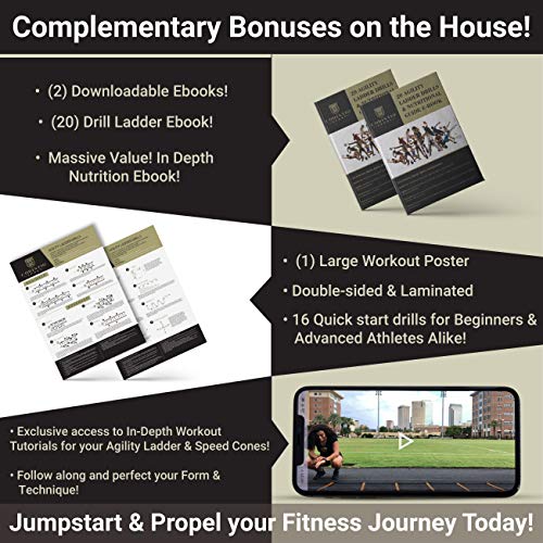 Corintio Sport Agility Ladder Speed Training Equipment Set - 20ft Workout Speed Ladder with Cones and Bag - Exercise Quick Ladders for Football, Soccer, Running, Basketball w/Footwork Drills Poster