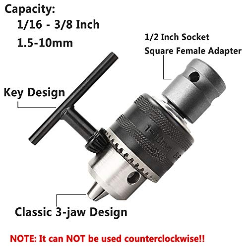 Yakamoz 1.5-10Mm 1/16" - 3/8" Capacity Key Drill Chuck For Air Impact Wrench Converter Conversion Tool | 1/2 Inch Socket Square Female Adapter #TOP4
