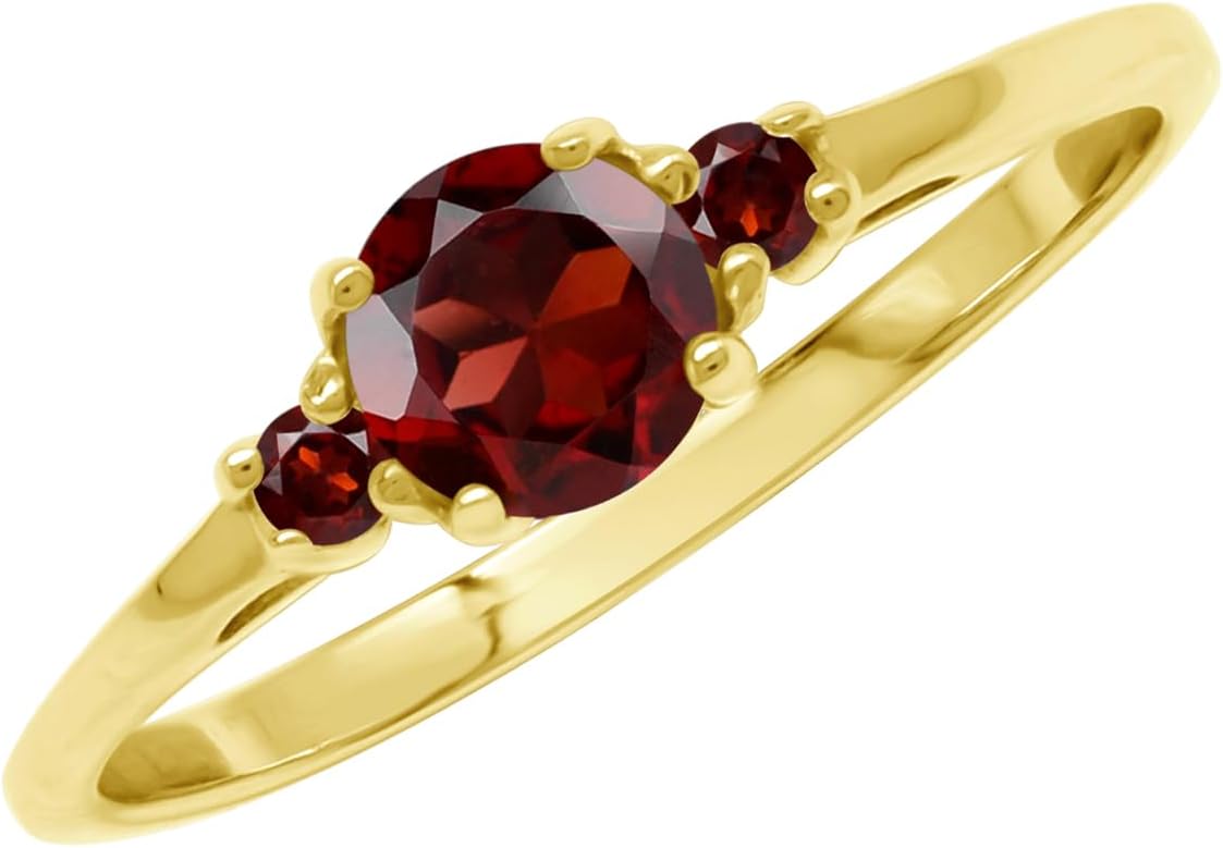 Silvershake Petite Design Round Shape Gemstone Birthstone White Gold Plated or Yellow Gold Plated 925 Sterling Silver Solitaire Promise or Engagement Ring Jewelry for Women