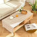 qiden Coffee Table Cloth, Coffee Table Cover with Pockets and Tassel, Cotton Linen Waterproof Small Rectangle Tablecloths Washer Dryer Fridge Top Dust Cover-I-60x160cm(24x63inch)
