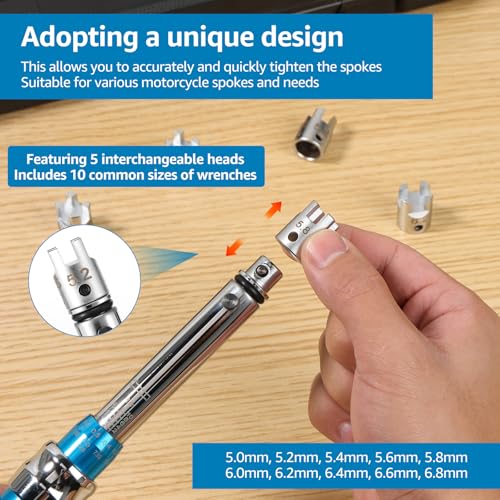 Lulobtg Set Di Chiavi Dinamometriche Per Raggi, 2-10 Nm, Strumento Di Serraggio Per Raggi In Acciaio, Chiave Dinamometrica Flessibile, Chiave Dinamometrica Stretta E Affidabile Con Prese Per Bulloni - 4