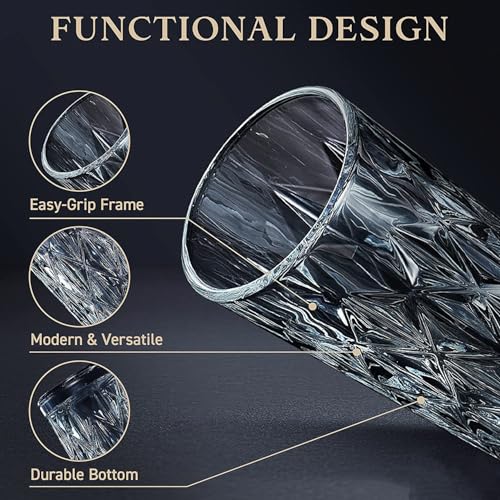 Image of Premium Crystal Water Glass Set of 6 - Highball Drinking Glasses Set for Home - Glass Set for Water Juice Shakes Mojito Cocktail Colddrinks (Diamond)