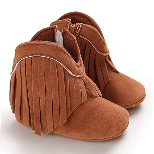 Sofmuo Baby Girls Cowboy Tassel Boots With Side Zipper Moccasins Non Slip Infant Booties Suede Toddler First Walker Shoes(Brown,12-18 Months) #TOP5