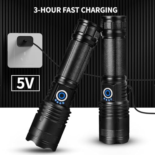 Rechargeable LED Flashlights High Lumens, 90,000 Lumens Super Bright Flashlights with 5 Modes, Waterproof Powerful Flash Light Multifunctional Flashlights for Home Camping Hiking (2 Pack) by LBE - Used condition - Image 3