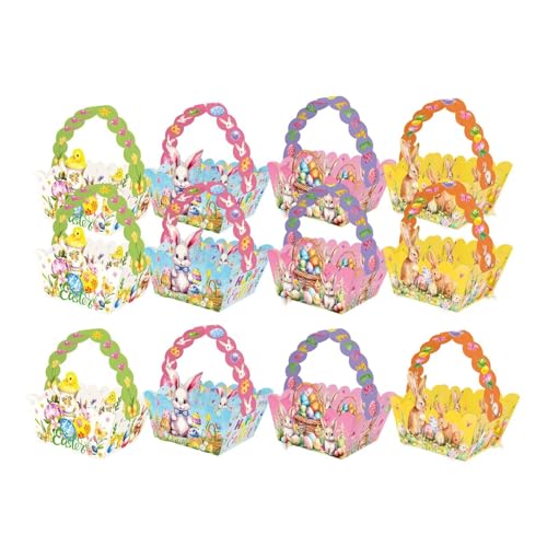 Milageto 12x Cestini pasquali colorati decorativi a tema pasquale vuoti per bomboniere per feste di compleanno Cestini regalo portatili 4 design
