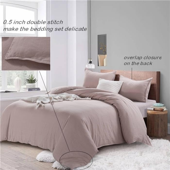 Miniatura 4 de meadow park Juego de funda de edredón de 100% lino, 3 piezas (1 funda de edredón y 2 fundas de almohada), estilo básico con cierre de botón, lino