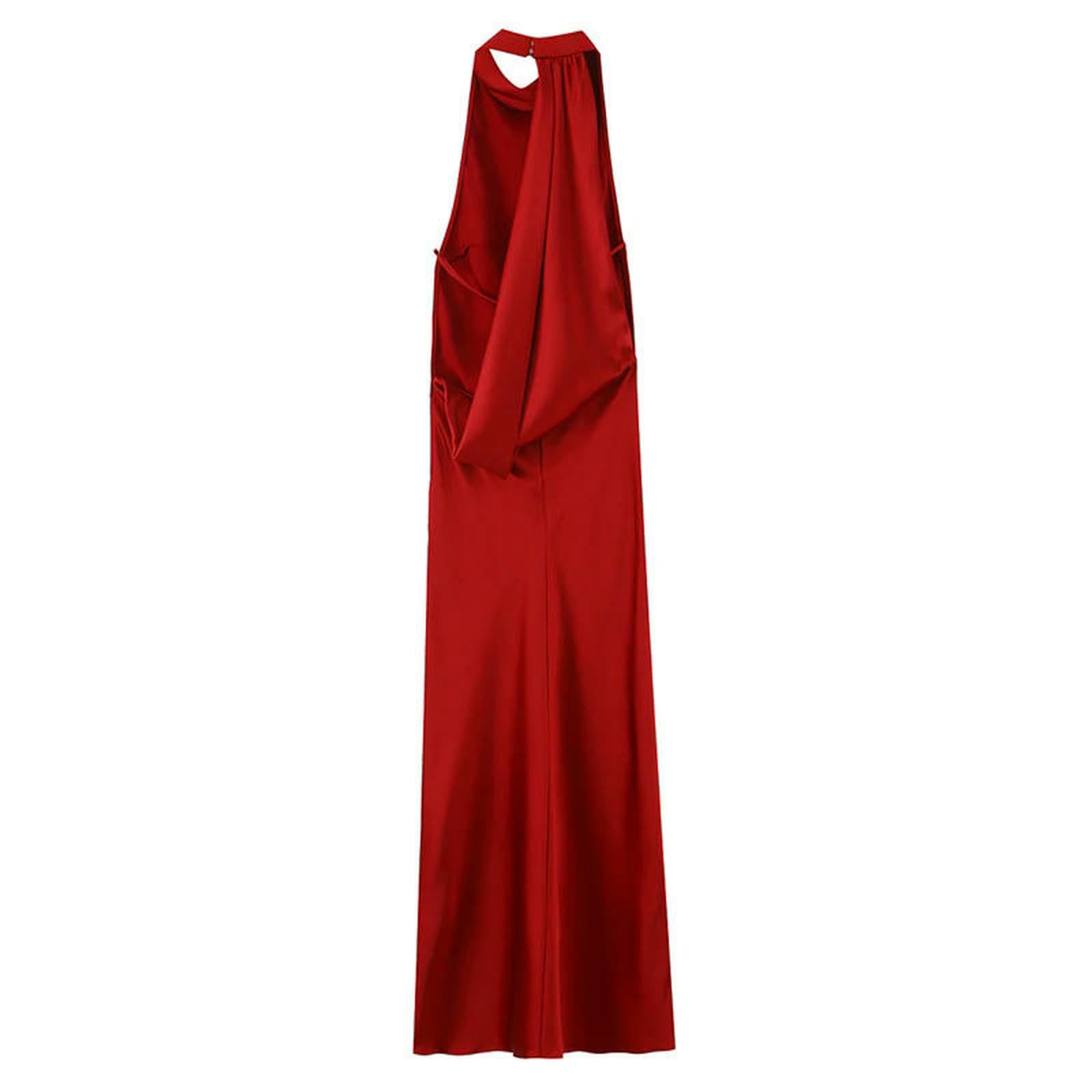 Kleid Rotes Damen-maxikleid Mit Neckholder, Ärmellos, Seidiger Satin, Elegantes Abendkleid, Abschlussball, Formelle Veranstaltungen-rot-s