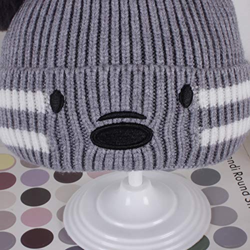 Bonito gorro de malha para bebês meninas e meninos, com estampa de urso 3D para modelar duas bolas,