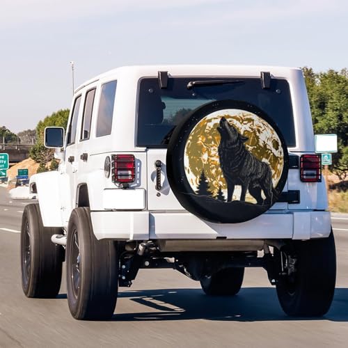 Image of Delerain Howling Wolf Spare Tire Covers for RV Jeep Trailer SUV Truck and Many Vehicle, Wheel Covers Sun Protector Waterproof (15 Inch for Diameter 27 inch-29 inch)