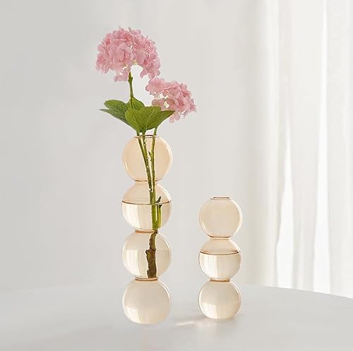 Glass Bud Vase Set of 2, Bubble Hydroponic Vase Small Glass Flower Vase Clear Centerpieces for Wedding Rustic Home Decor, Decorative Glass Bottles for Office Table Décoration (Yellow)