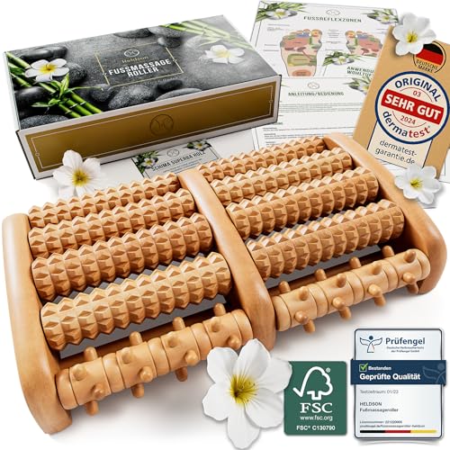 HELDSON® Fußmassageroller Holz - FSC®100% - Fußmassagegerät - Massage Roller für Fußmassage - Foot Massager - Fussmassageroller - Fussmassagegerät - Massagegerät für Füße - Fersensporn