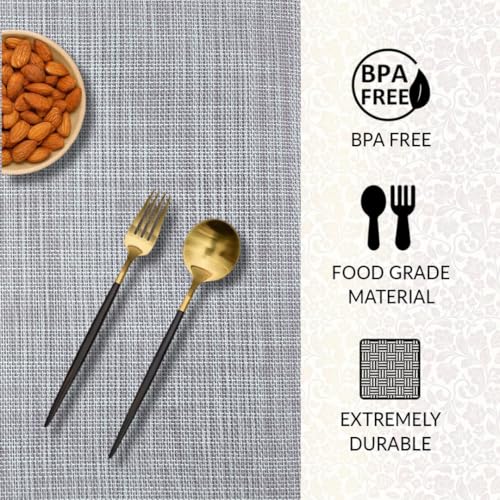 Image of YELONA Placemats for Dining Table - Heat Resistant, Non-Slip & Washable PVC Vinyl Table Mats - Set of 6, 45 x 30 cm (Silver Grey)