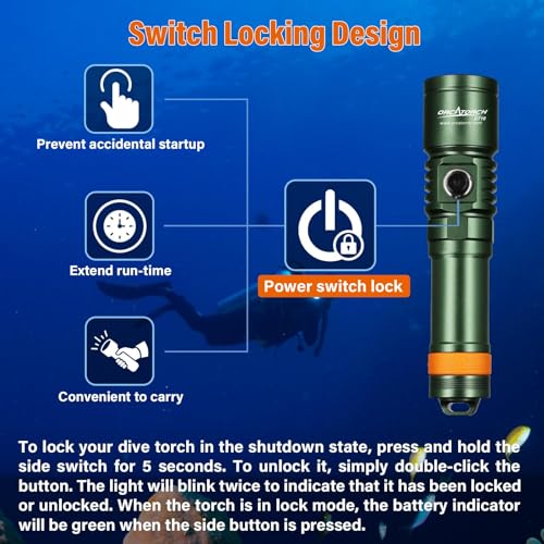 Image of ORCATORCH D710 Scuba Diving Light, 3000 Lumens Super Bright Underwater Flashlight with 6 Degrees Narrow Beam, IP68 Waterproof Night Dive Torch 150 Meters Submersible Light (Green)