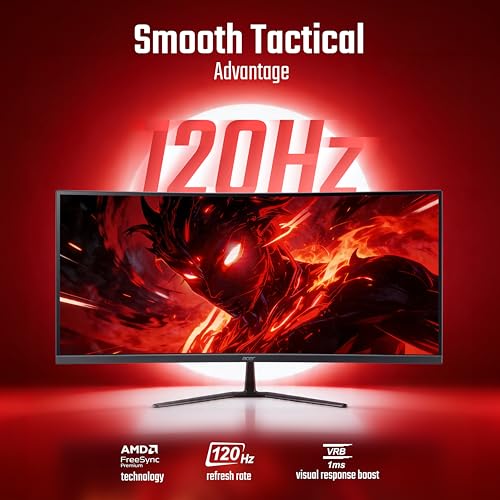 Image of Acer Nitro ED340CUR J0 34 Inch UWQHD Curved Gaming Monitor | 3440x1440 VA Panel | 120Hz (DP) | 1ms VRB | AMD FreeSync Premium | HDR10 | 1500R | 2x HDMI 2.1 + DP 1.4 | Easy Tilt | Speakers | VisionCare