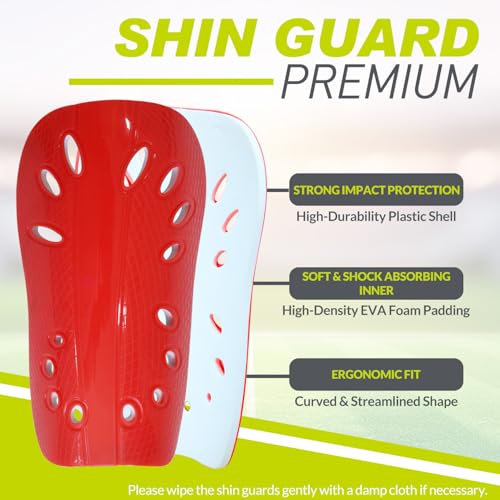 Image of GISCO Premium Soccer Shin Guards for Youth & Adults | Lightweight Football Shin Pads | Protective Soccer Gear for Training & Matches (RED, Medium)