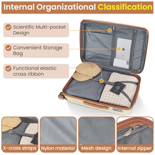 Luggage Sets 4 Piece(14/20/24/28) PP Lightweight & Durable Expandable suitcase (Cream) 7