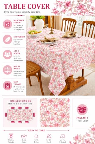 Image of Amazon Brand - Umi Super Soft Brushed Microfiber Cotton Dining Table Cloth, Printed Rectangular 6 Seater Table Cover 60X90(Inches)