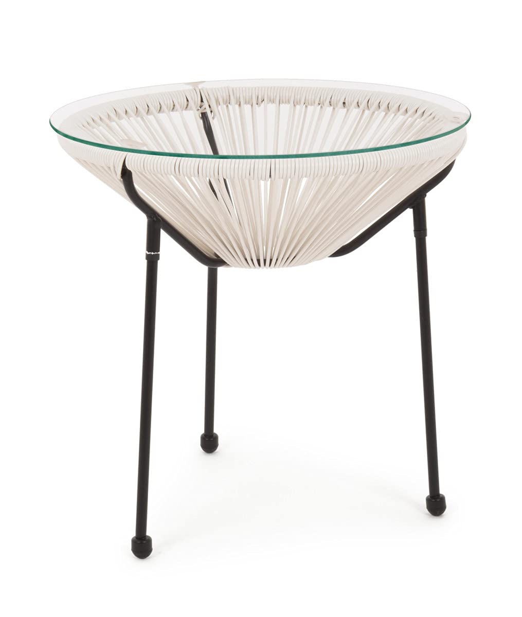 Bizzotto Tavolino da Esterno Giardino Rotondo in Metallo e Vetro Corde Moderno Parker