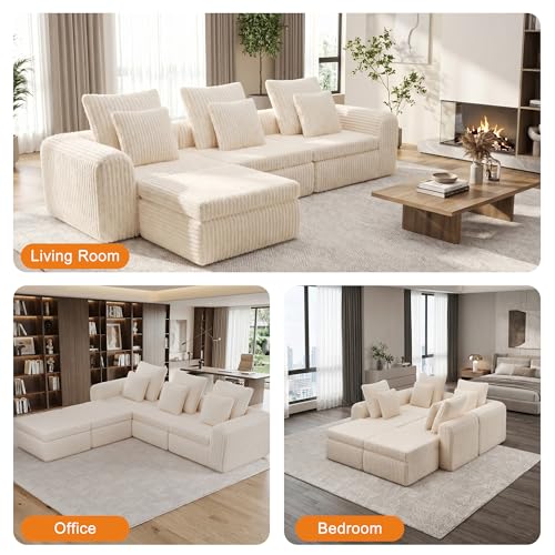 Image of Feonase Modular Sectional Sofa, Cloud Sectional Couch with Deep Seat, 106.3'Modern Modular U Shape Sofa Couch with Chaise, Upholstered Boneless Couches for Living Room Bedroom, Beige