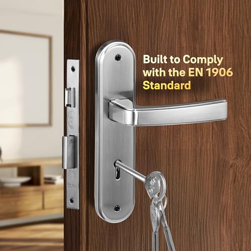 Image of Yale YECM-415-6L-SS Mortise Door Lock for Bedroom /Home /Office /Hotel Suitable for Left /Right Handed Doors | Handle Set with Plate - Six Lever, 3 Keys and Lock Body (Satin Steel)