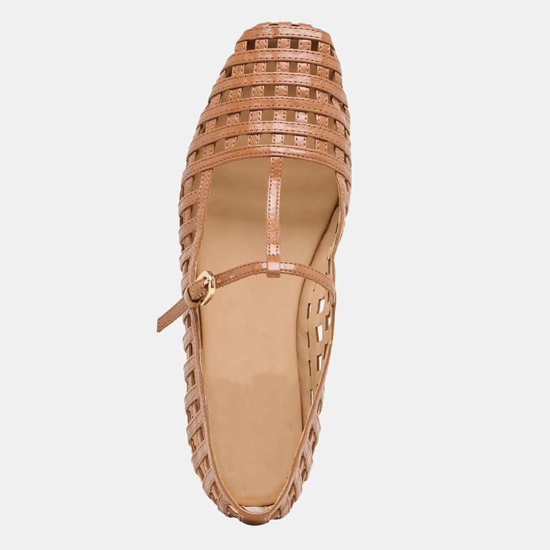 Woven Mary Jane Flats for Women Mesh T-Strap Ballet Flats Shoes Buckle Square Toe Dress Ballerina Flat Shoes Work Casual4