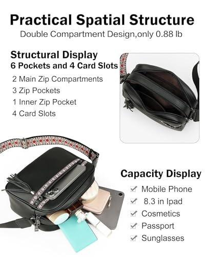 Image of FADEON Crossbody Bags for Women, RFID 4 Card Slots | Vegan Crossbody with Wide Strap, Double-Zipper & Anti-Theft, Fits Kindle & Essentials, Lightweight for Work & Travel