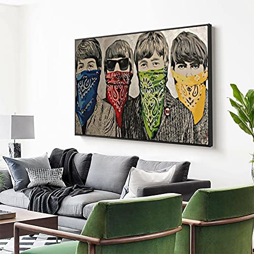 Impression sur toile encadrée de Banksy Street Art Beatles Bandanna – Cadre en métal ferreux – 30 x 45 cm - Les Beatles, Paul McCartney, John Lennon, RIngo Starr, George Harrison Impression sur toile encadrée de Banksy Street Art Beatles Bandanna - Cadre en métal ferreux - 30 x 45 cm – Image 4